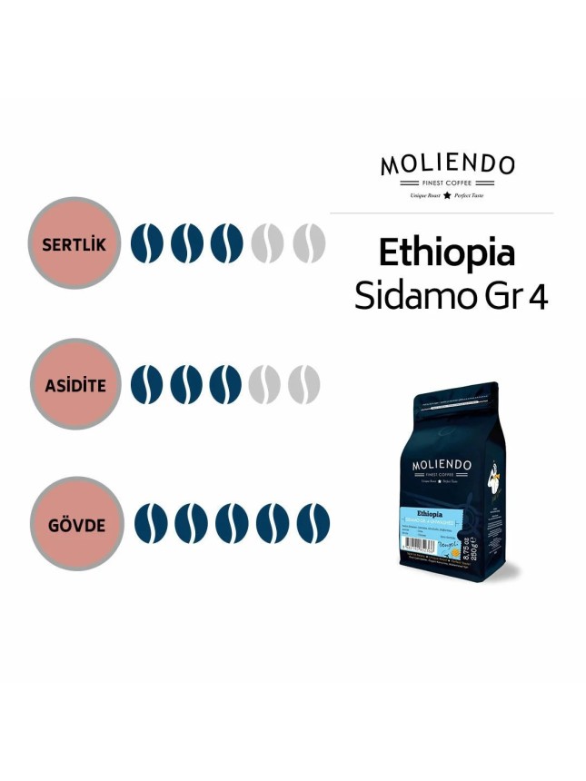 Moliendo Ethiopia Sidamo Gr 4 Kuru İşleme Yöresel Kahve 1000 Gr.